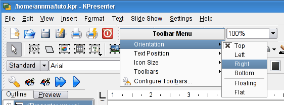 Toolbar context menu