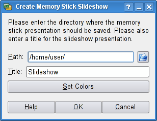 Диалог KPresenter Создать презентацию для Memory Stick.